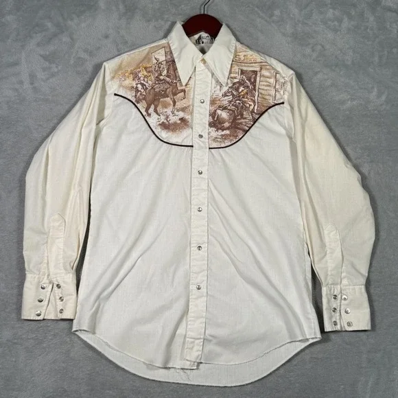 Vintage JC Penney Shirt Mens Medium White Western Pearl Snap Long Sleeve Cowboy* Vintage JC Penney Shirt Mens Medium White Western Pearl Snap Long Sleeve Cowboy*